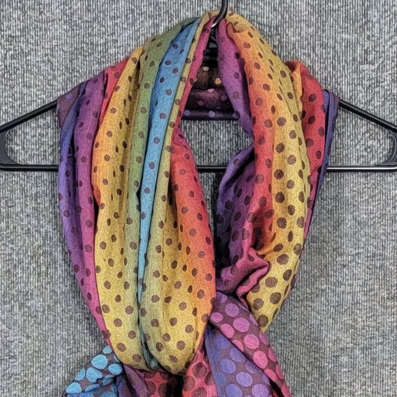 100% Pashmina Scarf Womens Multicolor Polka Dot Fringed Long Wrap Shawl 68x27 - Picture 3 of 9